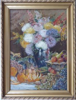 Zdenek Nemastil - Stilleben mit Blumen, Obst und S Zdenek Nemastil - Stilleben mit Blumen, Obst und S