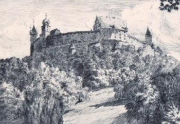 Ansicht der Burg mit Befestigungswerk Ansicht der Burg mit Befestigungswerk