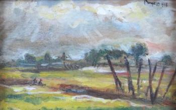 Alois Pitrmann - Landschaft mit Bäumen und Sitzfi Alois Pitrmann - Landschaft mit Bäumen und Sitzfi