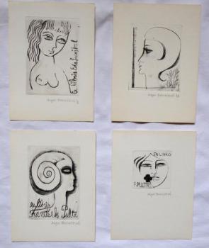Olga Pavalova - Mädchen, 4x Ex libris Olga Pavalova - Mädchen, 4x Ex libris