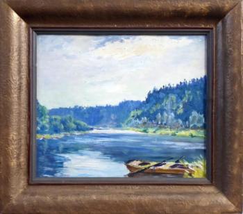 Vojtech Pernica - Boot auf dem Fluss an einem sonn Vojtech Pernica - Boot auf dem Fluss an einem sonn