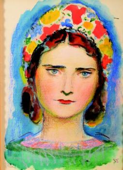 A portrait of a female with flower wreath A portrait of a female with flower wreath