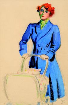 A woman with a baby-carriage A woman with a baby-carriage