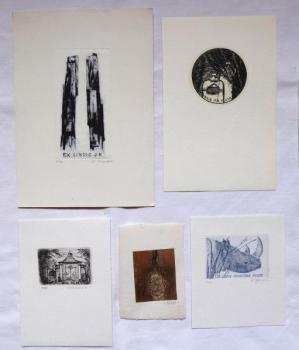 Fünf Exlibris - Vychodilova, Benes, Valenta, Mares Fünf Exlibris - Vychodilova, Benes, Valenta, Mares