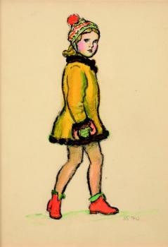 A female with a cap and a coat A female with a cap and a coat
