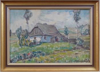 Marysa Neubertova - Cottage mit einer Figur vor de Marysa Neubertova - Cottage mit einer Figur vor de